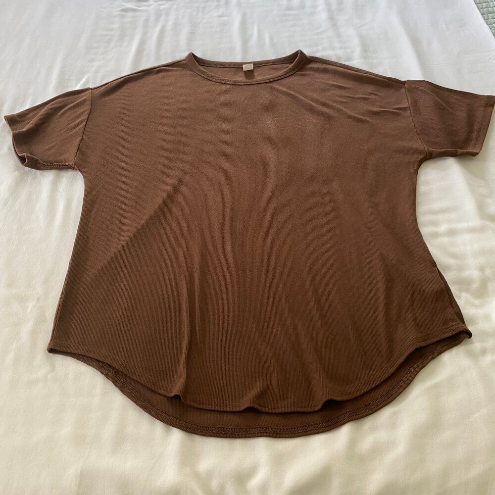FINAL MARKDOWN Brown Rib Knit Short Sleeved Jersey, Size XS